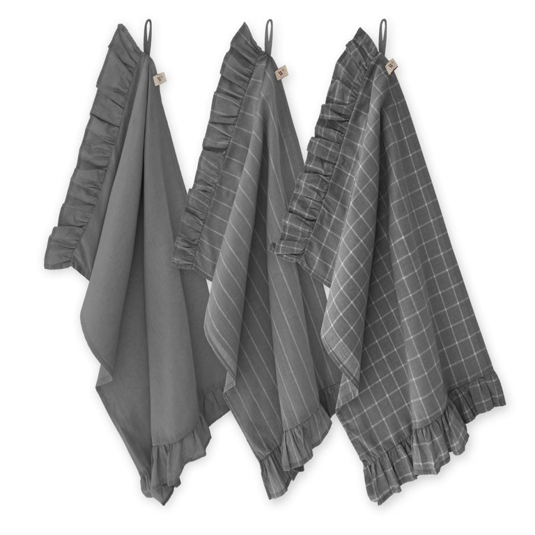 Walra Keukenset Lovely Linen Ruffles 3-delig - Antraciet